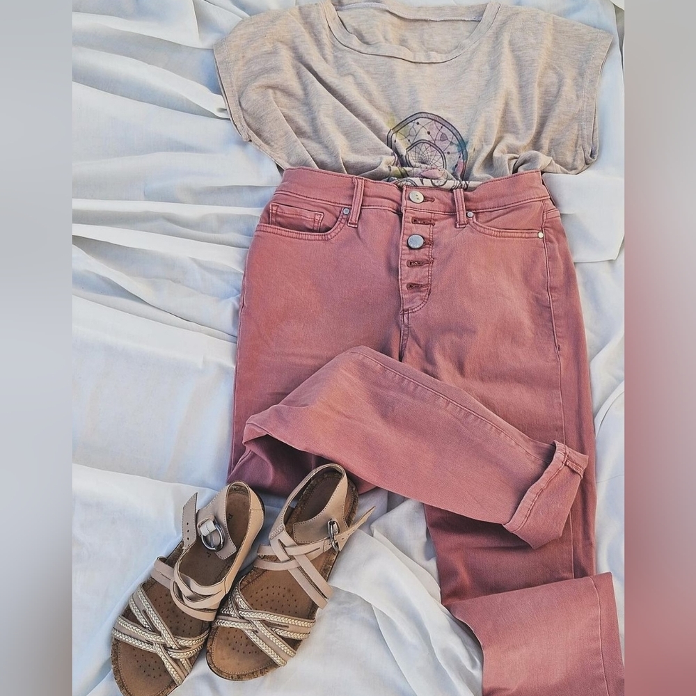 DYNDNM sz 29 Button Fly High Waist Skinny Dusty Pink Jeans